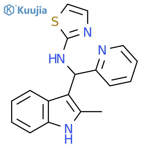 N-(2-methyl-1H-indol-3-yl)(pyridin-2-yl)methyl-1,3-thiazol-2-amine structure