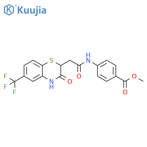 methyl 4-{2-3-oxo-6-(trifluoromethyl)-3,4-dihydro-2H-1,4-benzothiazin-2-ylacetamido}benzoate structure