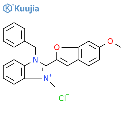 1H-Benzimidazolium,2-(6-methoxy-2-benzofuranyl)-1-methyl-3-(phenylmethyl)-, chloride structure