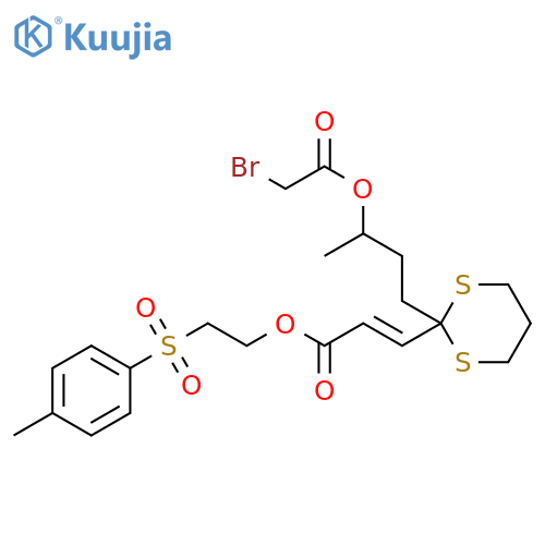 2-Propenoic acid, 3-[2-[3-[(bromoacetyl)oxy]butyl]-1,3-dithian-2-yl]-,2-[(4-methylphenyl)sulfonyl]ethyl ester, (E)- structure