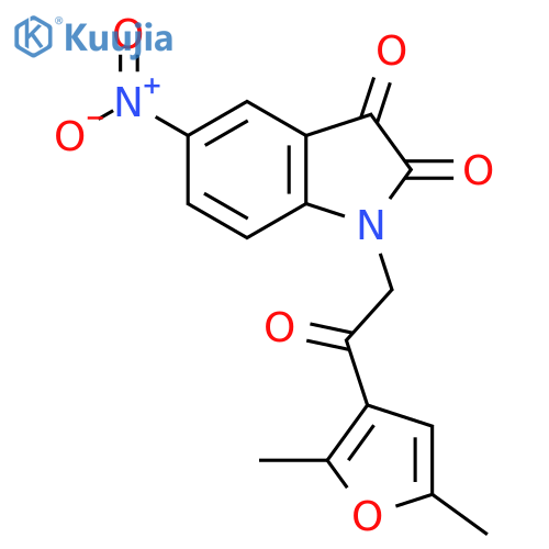 1-[2-(2,5-dimethylfuran-3-yl)-2-oxoethyl]-5-nitro-2,3-dihydro-1H-indole-2,3-dione structure