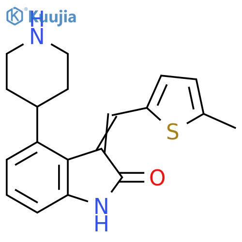 2H-Indol-2-one,1,3-dihydro-3-[(5-methyl-2-thienyl)methylene]-4-(4-piperidinyl)- structure
