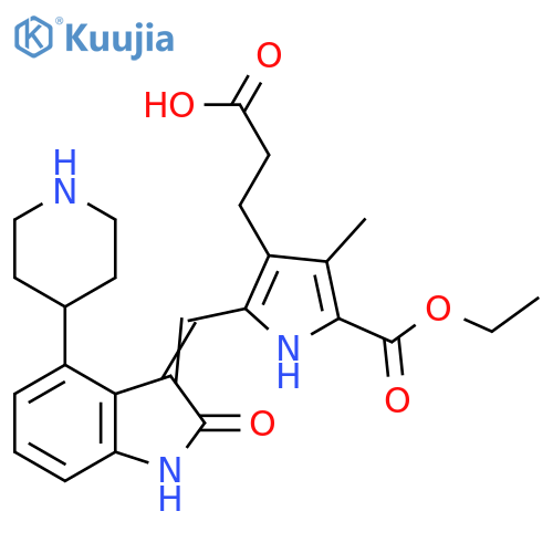 1H-Pyrrole-3-propanoic acid,2-[[1,2-dihydro-2-oxo-4-(4-piperidinyl)-3H-indol-3-ylidene]methyl]-5-(ethoxycarbonyl)-4-methyl- structure