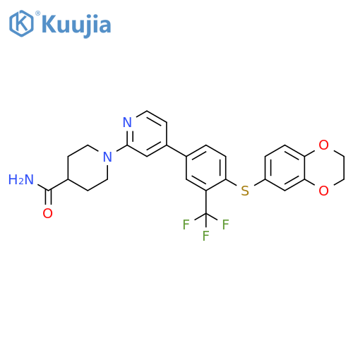 4-Piperidinecarboxamide,1-[4-[4-[(2,3-dihydro-1,4-benzodioxin-6-yl)thio]-3-(trifluoromethyl)phenyl]-2-pyridinyl]- structure