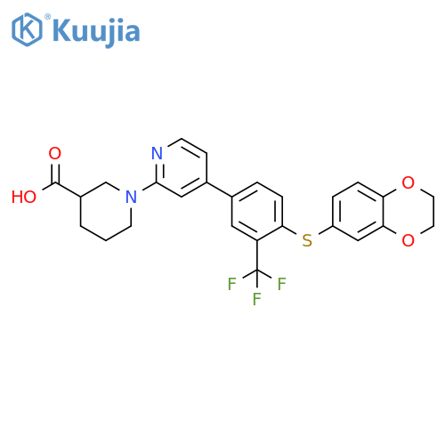 3-Piperidinecarboxylic acid,1-[4-[4-[(2,3-dihydro-1,4-benzodioxin-6-yl)thio]-3-(trifluoromethyl)phenyl]-2-pyridinyl]- structure