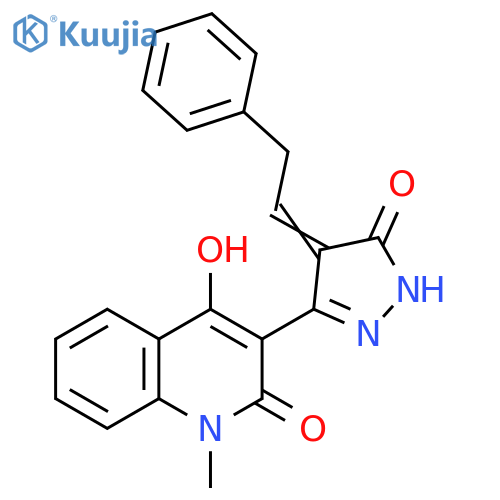 2(1H)-Quinolinone,3-[4,5-dihydro-5-oxo-4-(2-phenylethylidene)-1H-pyrazol-3-yl]-4-hydroxy-1-methyl- structure