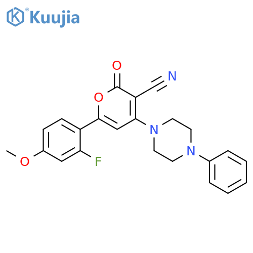 2H-Pyran-3-carbonitrile,6-(2-fluoro-4-methoxyphenyl)-2-oxo-4-(4-phenyl-1-piperazinyl)- structure