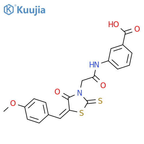 3-{2-(5Z)-5-(4-methoxyphenyl)methylidene-4-oxo-2-sulfanylidene-1,3-thiazolidin-3-ylacetamido}benzoic acid structure