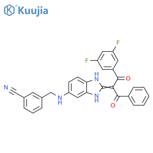 Benzonitrile,3-[[[2-[1-benzoyl-2-(3,5-difluorophenyl)-2-oxoethylidene]-2,3-dihydro-1H-benzimidazol-5-yl]amino]methyl]- structure