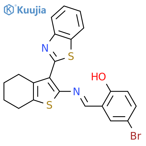 2-(1E)-{3-(1,3-benzothiazol-2-yl)-4,5,6,7-tetrahydro-1-benzothiophen-2-ylimino}methyl-4-bromophenol structure