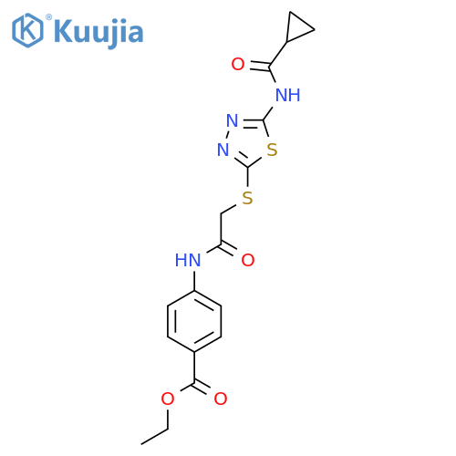 ethyl 4-{2-(5-cyclopropaneamido-1,3,4-thiadiazol-2-yl)sulfanylacetamido}benzoate structure