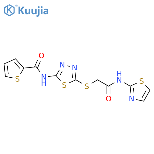 N-5-({(1,3-thiazol-2-yl)carbamoylmethyl}sulfanyl)-1,3,4-thiadiazol-2-ylthiophene-2-carboxamide structure
