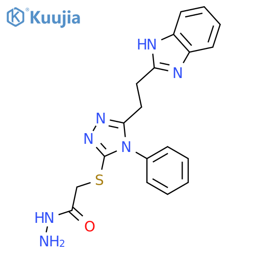 2-({5-[2-(1H-benzimidazol-2-yl)ethyl]-4-phenyl-4H-1,2,4-triazol-3-yl}sulfanyl)acetohydrazide structure