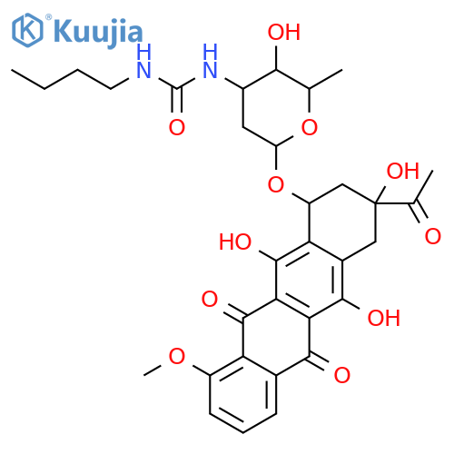 1-[6-[(3-acetyl-3,5,12-trihydroxy-10-methoxy-6,11-dioxo-2,4-dihydro-1h-tetracen-1-yl)oxy]-3-hydroxy-2-methyloxan-4-yl]-3-butylurea structure