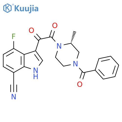 Piperazine,4-benzoyl-1-[(7-cyano-4-fluoro-1H-indol-3-yl)oxoacetyl]-2-methyl-, (2R)- structure