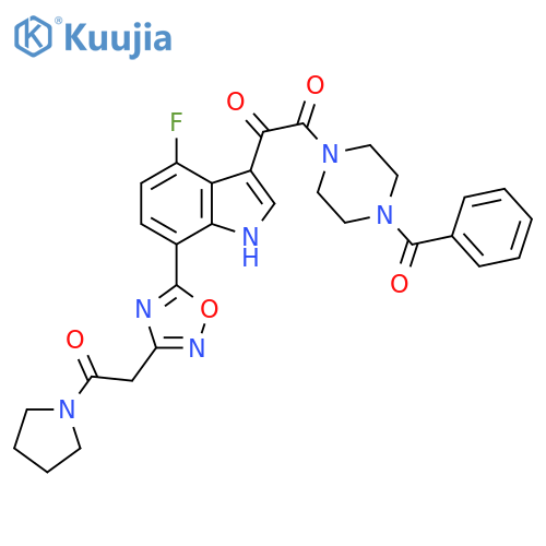 Piperazine,1-benzoyl-4-[[4-fluoro-7-[3-[2-oxo-2-(1-pyrrolidinyl)ethyl]-1,2,4-oxadiazol-5-yl]-1H-indol-3-yl]oxoacetyl]- structure