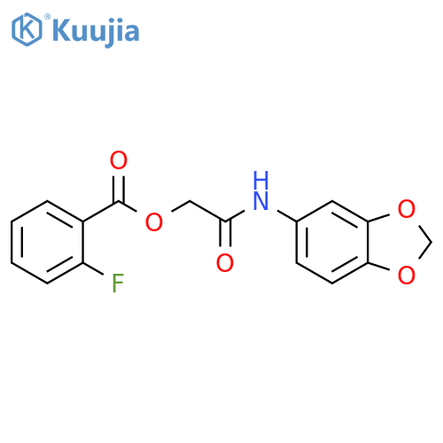 (2H-1,3-benzodioxol-5-yl)carbamoylmethyl 2-fluorobenzoate structure
