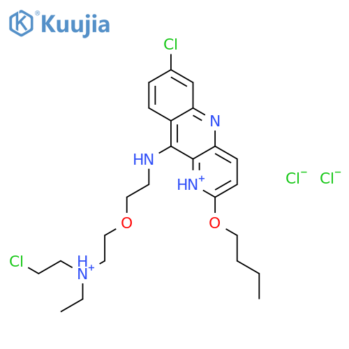 2-butoxy-7-chloro-10-[(2-{2-[(2-chloroethyl)(ethyl)ammonio]ethoxy}ethyl)amino]benzo[b][1,5]naphthyridin-1-ium dichloride structure