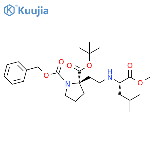 1,2-Pyrrolidinedicarboxylic acid,2-[2-[[(1S)-1-(methoxycarbonyl)-3-methylbutyl]amino]ethyl]-,2-(1,1-dimethylethyl) 1-(phenylmethyl) ester, (2R)- structure