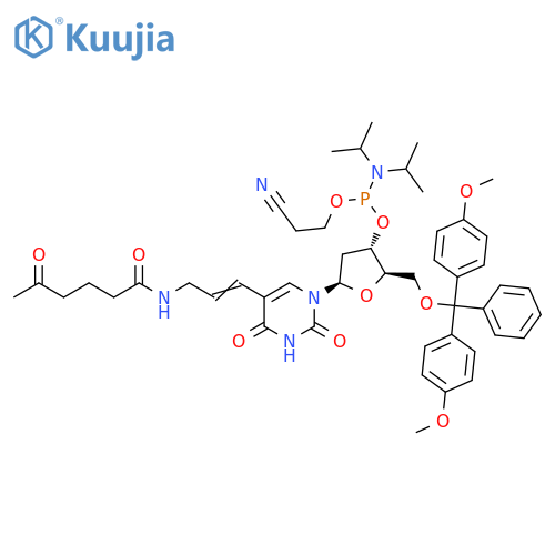 Uridine,5'-O-[bis(4-methoxyphenyl)phenylmethyl]-2'-deoxy-5-[3-[(1,5-dioxohexyl)amino]-1-propenyl]-, 3'-[2-cyanoethylbis(1-methylethyl)phosphoramidite] structure