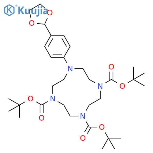 1,4,7,10-Tetraazacyclododecane-1,4,7-tricarboxylic acid,10-[4-(1,3-dioxolan-2-yl)phenyl]-, tris(1,1-dimethylethyl) ester structure