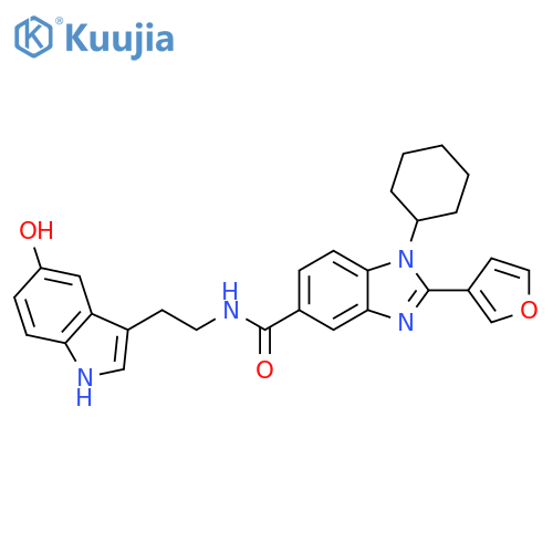 1H-Benzimidazole-5-carboxamide,1-cyclohexyl-2-(3-furanyl)-N-[2-(5-hydroxy-1H-indol-3-yl)ethyl]- structure