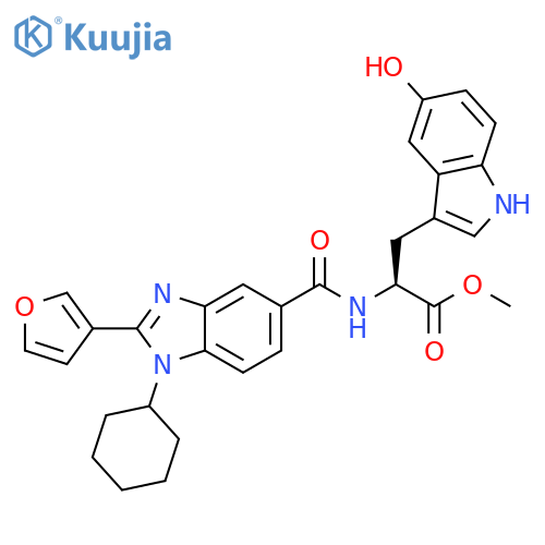 L-Tryptophan,N-[[1-cyclohexyl-2-(3-furanyl)-1H-benzimidazol-5-yl]carbonyl]-5-hydroxy-, methyl ester structure