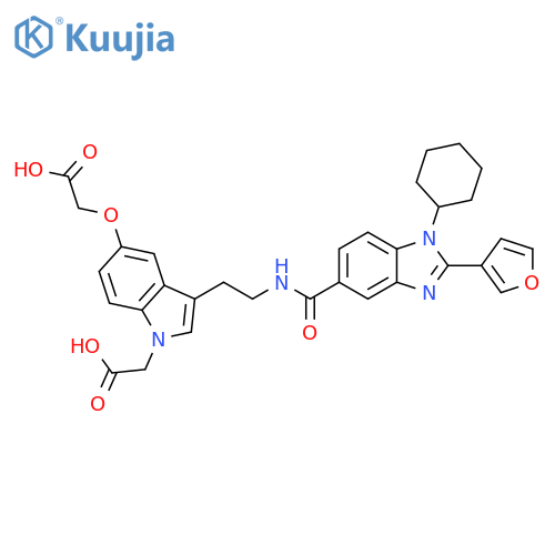 1H-Indole-1-acetic acid,5-(carboxymethoxy)-3-[2-[[[1-cyclohexyl-2-(3-furanyl)-1H-benzimidazol-5-yl]carbonyl]amino]ethyl]- structure