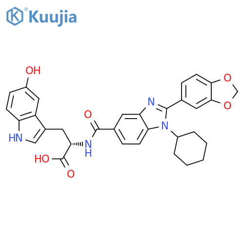 L-Tryptophan,N-[[2-(1,3-benzodioxol-5-yl)-1-cyclohexyl-1H-benzimidazol-5-yl]carbonyl]-5-hydroxy- structure