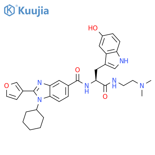 1H-Benzimidazole-5-carboxamide,1-cyclohexyl-N-[(1S)-2-[[2-(dimethylamino)ethyl]amino]-1-[(5-hydroxy-1H-indol-3-yl)methyl]-2-oxoethyl]-2-(3-furanyl)- structure
