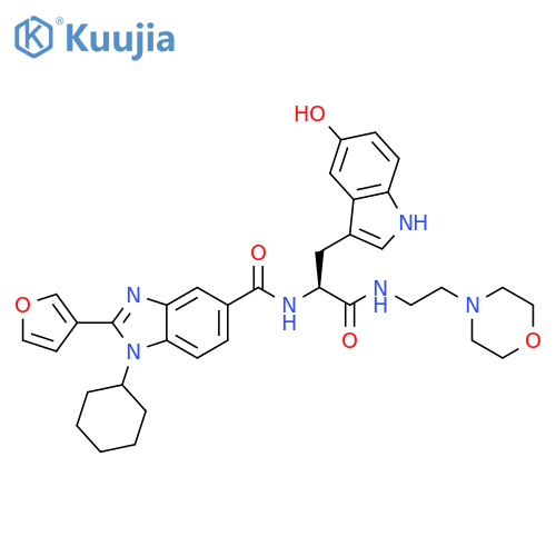 1H-Benzimidazole-5-carboxamide,1-cyclohexyl-2-(3-furanyl)-N-[(1S)-1-[(5-hydroxy-1H-indol-3-yl)methyl]-2-[[2-(4-morpholinyl)ethyl]amino]-2-oxoethyl]- structure