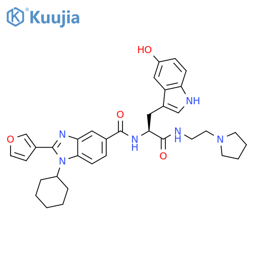 1H-Benzimidazole-5-carboxamide,1-cyclohexyl-2-(3-furanyl)-N-[(1S)-1-[(5-hydroxy-1H-indol-3-yl)methyl]-2-oxo-2-[[2-(1-pyrrolidinyl)ethyl]amino]ethyl]- structure