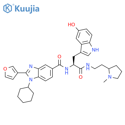 1H-Benzimidazole-5-carboxamide,1-cyclohexyl-2-(3-furanyl)-N-[(1S)-1-[(5-hydroxy-1H-indol-3-yl)methyl]-2-[[2-(1-methyl-2-pyrrolidinyl)ethyl]amino]-2-oxoethyl]- structure