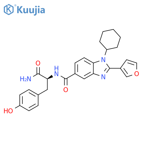 1H-Benzimidazole-5-carboxamide,N-[(1S)-2-amino-1-[(4-hydroxyphenyl)methyl]-2-oxoethyl]-1-cyclohexyl-2-(3-furanyl)- structure