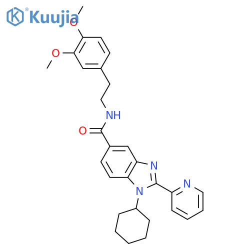 1H-Benzimidazole-5-carboxamide,1-cyclohexyl-N-[2-(3,4-dimethoxyphenyl)ethyl]-2-(2-pyridinyl)- structure