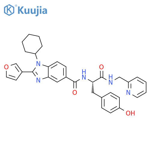 1H-Benzimidazole-5-carboxamide,1-cyclohexyl-2-(3-furanyl)-N-[(1S)-1-[(4-hydroxyphenyl)methyl]-2-oxo-2-[(2-pyridinylmethyl)amino]ethyl]- structure