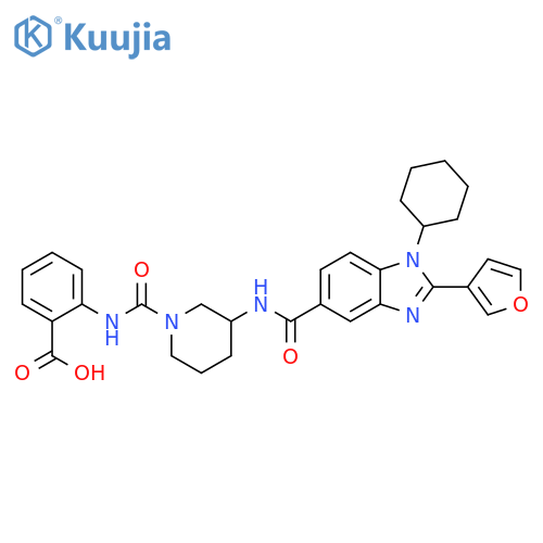Benzoic acid,2-[[[3-[[[1-cyclohexyl-2-(3-furanyl)-1H-benzimidazol-5-yl]carbonyl]amino]-1-piperidinyl]carbonyl]amino]- structure