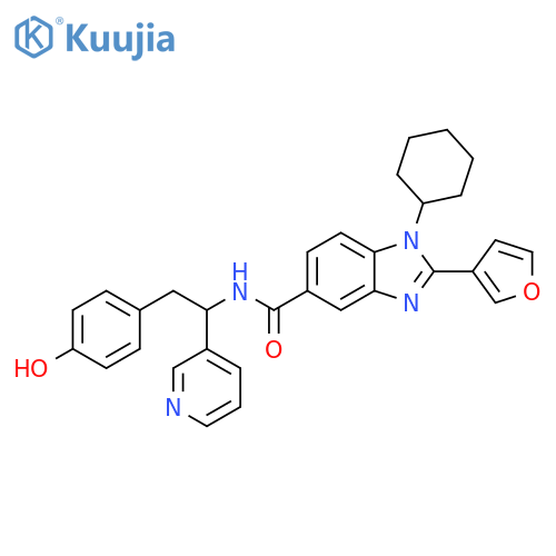 1H-Benzimidazole-5-carboxamide,1-cyclohexyl-2-(3-furanyl)-N-[2-(4-hydroxyphenyl)-1-(3-pyridinyl)ethyl]- structure