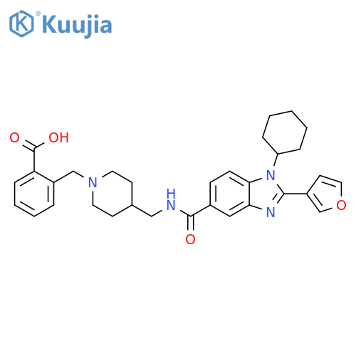 Benzoic acid,2-[[4-[[[[1-cyclohexyl-2-(3-furanyl)-1H-benzimidazol-5-yl]carbonyl]amino]methyl]-1-piperidinyl]methyl]- structure