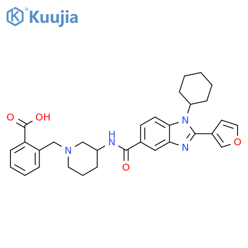 Benzoic acid,2-[[3-[[[1-cyclohexyl-2-(3-furanyl)-1H-benzimidazol-5-yl]carbonyl]amino]-1-piperidinyl]methyl]- structure