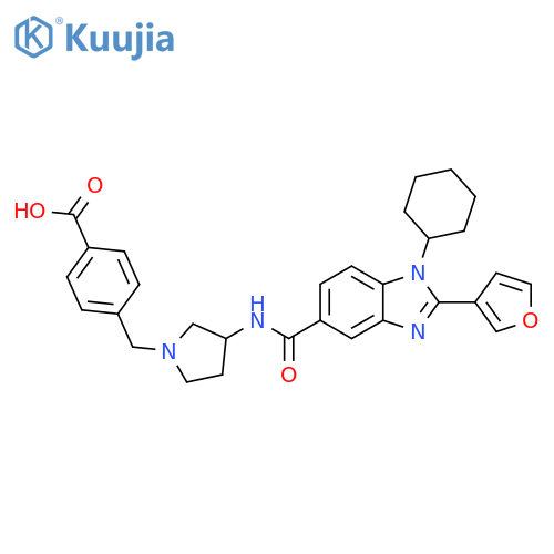 Benzoic acid,4-[[3-[[[1-cyclohexyl-2-(3-furanyl)-1H-benzimidazol-5-yl]carbonyl]amino]-1-pyrrolidinyl]methyl]- structure