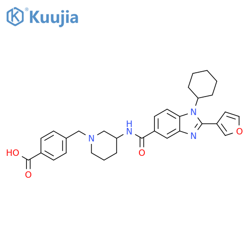 Benzoic acid,4-[[3-[[[1-cyclohexyl-2-(3-furanyl)-1H-benzimidazol-5-yl]carbonyl]amino]-1-piperidinyl]methyl]- structure