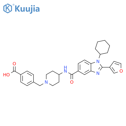 Benzoic acid,4-[[4-[[[1-cyclohexyl-2-(3-furanyl)-1H-benzimidazol-5-yl]carbonyl]amino]-1-piperidinyl]methyl]- structure