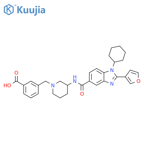Benzoic acid,3-[[3-[[[1-cyclohexyl-2-(3-furanyl)-1H-benzimidazol-5-yl]carbonyl]amino]-1-piperidinyl]methyl]- structure