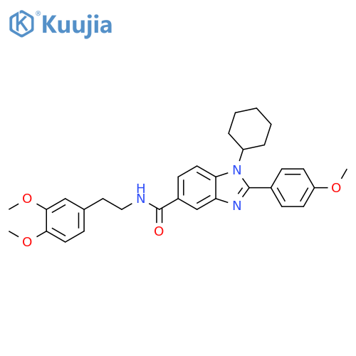 1H-Benzimidazole-5-carboxamide,1-cyclohexyl-N-[2-(3,4-dimethoxyphenyl)ethyl]-2-(4-methoxyphenyl)- structure