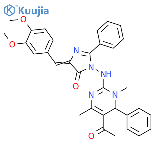 4H-Imidazol-4-one,3-[(5-acetyl-1,6-dihydro-1,4-dimethyl-6-phenyl-2-pyrimidinyl)amino]-5-[(3,4-dimethoxyphenyl)methylene]-3,5-dihydro-2-phenyl- structure
