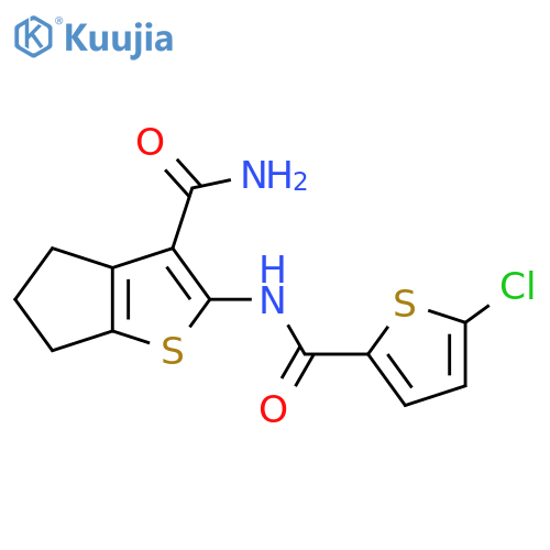 N-{3-carbamoyl-4H,5H,6H-cyclopentabthiophen-2-yl}-5-chlorothiophene-2-carboxamide structure