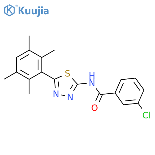 3-chloro-N-5-(2,3,5,6-tetramethylphenyl)-1,3,4-thiadiazol-2-ylbenzamide structure