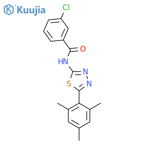 3-chloro-N-5-(2,4,6-trimethylphenyl)-1,3,4-thiadiazol-2-ylbenzamide structure