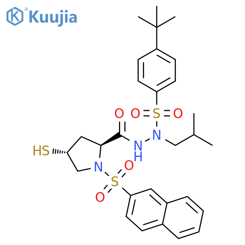 L-Proline, 4-mercapto-1-(2-naphthalenylsulfonyl)-,2-[[4-(1,1-dimethylethyl)phenyl]sulfonyl]-2-(2-methylpropyl)hydrazide,(4R)- structure